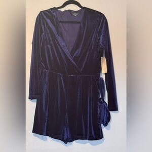 Lulus Romantic Moves Navy Blue Velvet Long Sleeve Romper